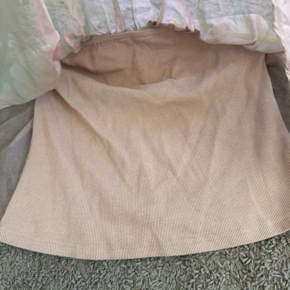 Wishlist Apparel Off Shoulder Chiffon Metallic Lined Blouse Top Blush Size M - Picture 10 of 10